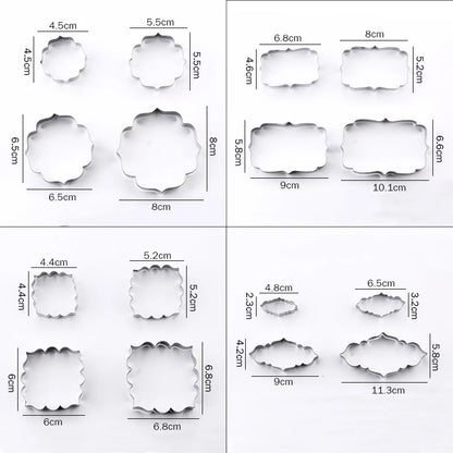 FAIS DU 4Pcs Stainless Steel Cookie Mold Stamper Nameplate DIY Biscuit Blessing Circle Flower Frame Cake Decoration Backware.