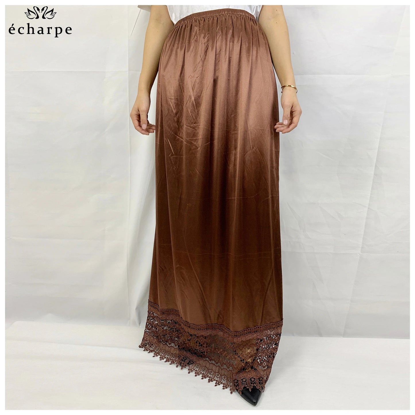 12pcs/1 dozen Muslim Women skirt Extender Slips Lace Skirts Knee Stretch High Waist Skater Flared Pleated Swing Skirt Loose
