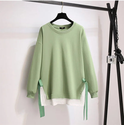 150Kg Plus Größe frauen Herbst Lose Oansatz Sweatshirts Fehlschlag 157cm 6XL 7XL 8XL 9XL 10XL Beiläufige Lange-ärmeln Gefälschte Zwei-stück Top