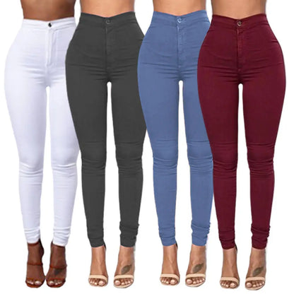2021 NEW HOT SALE Women Denim Skinny Jeggings Pants High Waist Stretch Jeans Pure Color Slim Pencil Trousers боди женское.