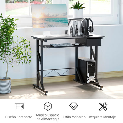 HOMCOM Computertisch, Schubladenablage, Tastaturunterstützung, CPU-Lautsprecher, 90 x 50 x 100 cm