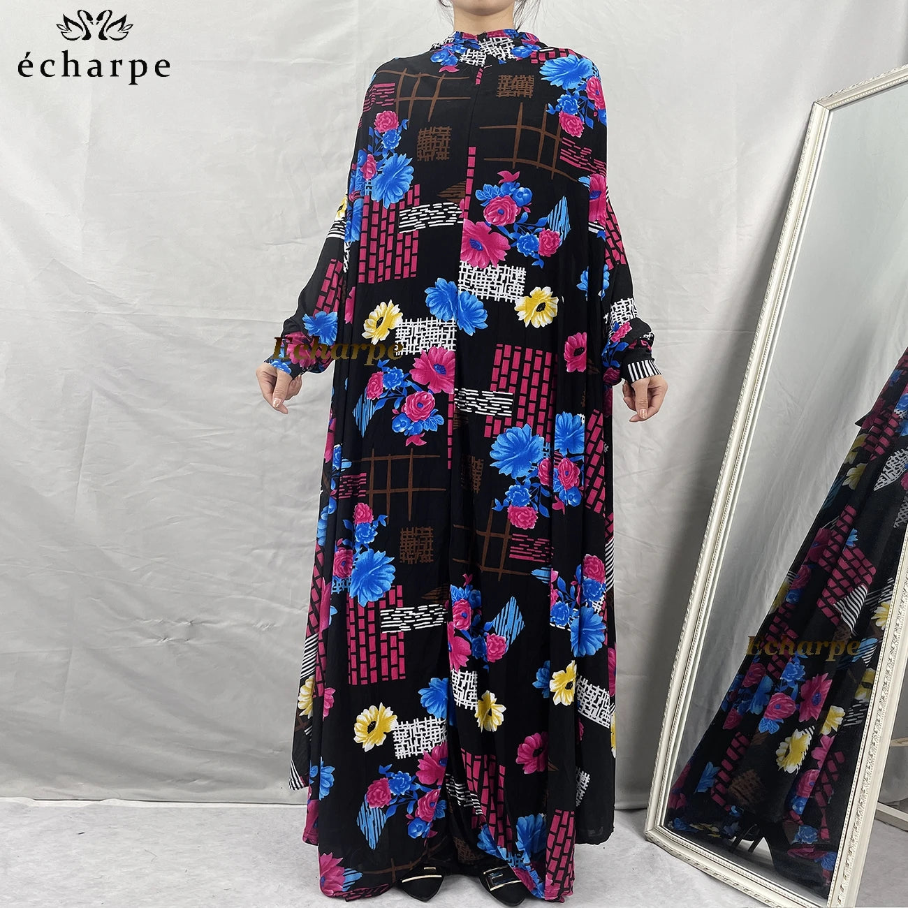 1 Pieces Muslim Hijabs Dress Women's Prayer Garment Dubai Abaya Arab Jibab Islam Flowers Djellaba Femmel Khimar Caftan Clothes