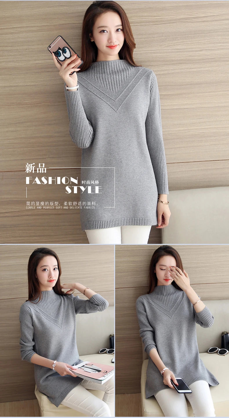 Frühling Herbst Winter Neue Rollkragenpullover Frauen Koreanische Lose Medium Lange Dicke Stricken Top Pullover Bodenbildung Pullover Ziehen.