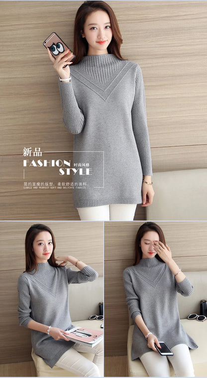 Frühling Herbst Winter Neue Rollkragenpullover Frauen Koreanische Lose Medium Lange Dicke Stricken Top Pullover Bodenbildung Pullover Ziehen.