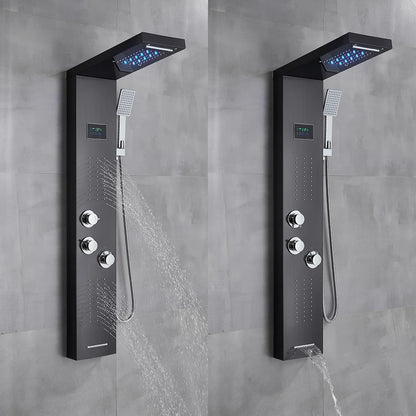 Bathroom LED Light Rain Waterfall Shower Panel Faucet Body Massage Jets Shower Faucet Stainless Steel Tub Spout Shower Column
