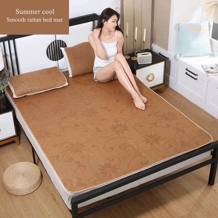 WOSTAR Summer bamboo rattan cooling mattress cool ice sleeping mat single double bed family cold sheet protection pad king size.