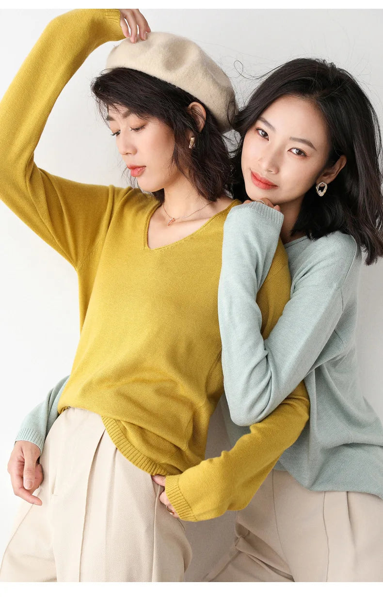 2025, frühling Herbst Frauen Pullover Solide Strickwaren Koreanische Lose Weibliche Grundlegende Casual Jumper Stretch Pullover Himmel Blau Rosa Pullover