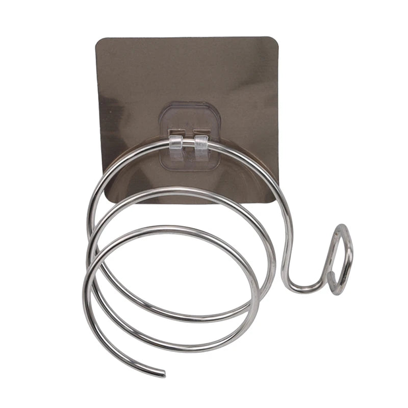 Haartrockner-Halter, Gebläse-Organizer, selbstklebend, zur Wandmontage, nagelfrei, ohne Bohren, Edelstahl-Spiralständer, Aufbewahrung für Badezimmer