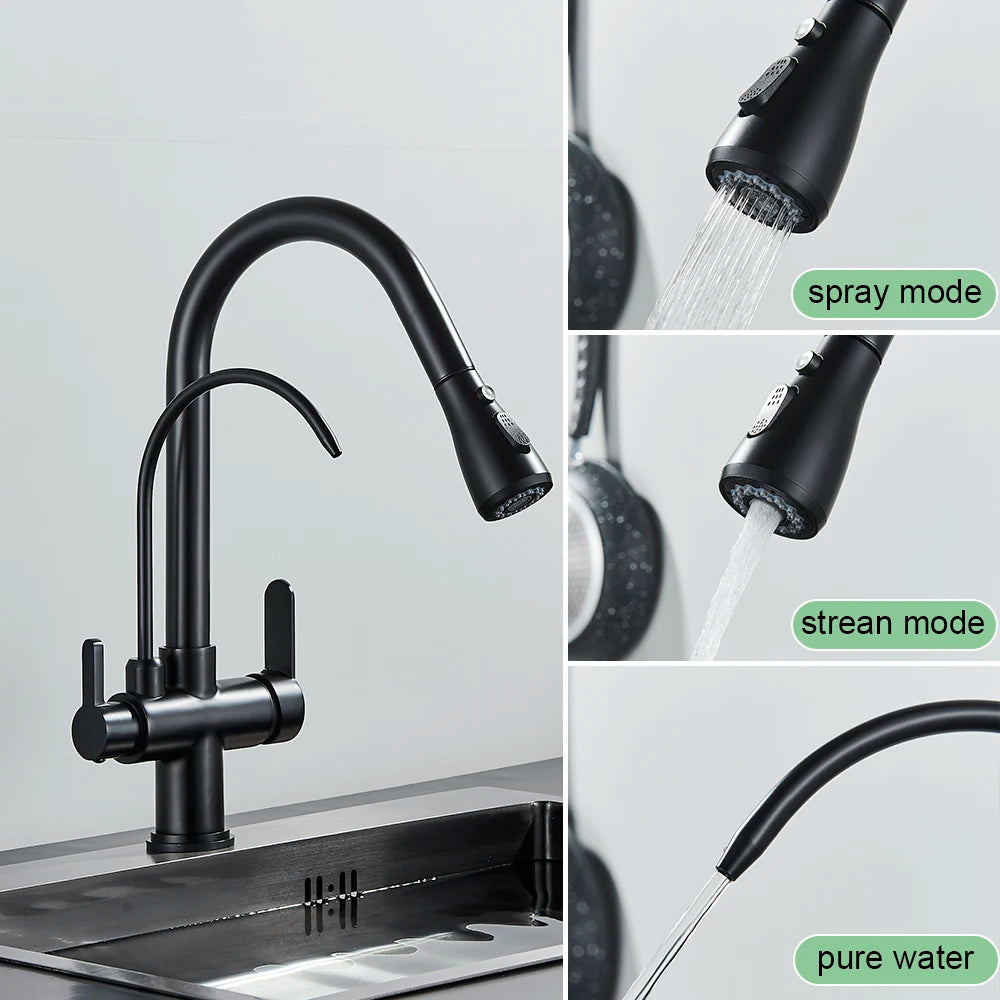 Antique Kitchen Sink Pure Faucet Pull Out Spout Hot Cold Mixer Taps Deck Mount Hot Cold Mixer Taps Purification Kitchen Crane