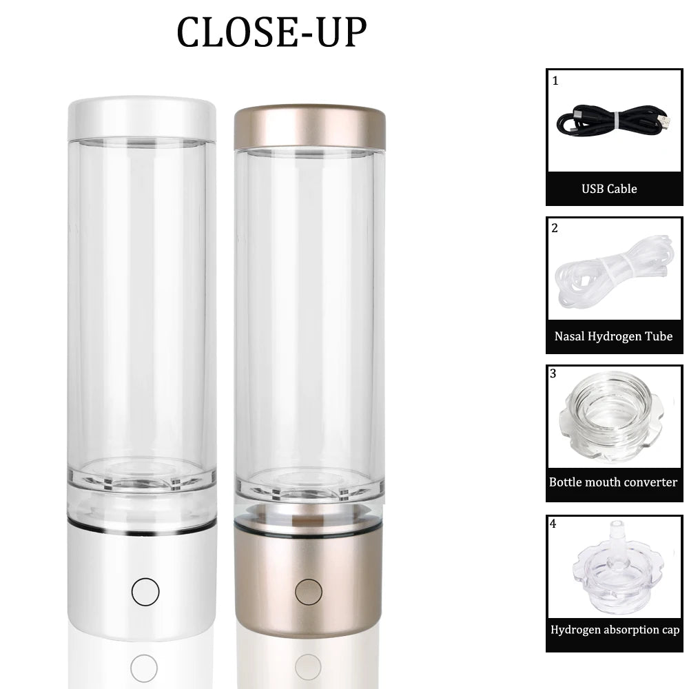 Portable 5000PPB Nano High Rich Hydrogen Water Generator Bottle ORP Alkaline Electrolysis Ionizer Anti-Aging Can Breathe Pure H2.