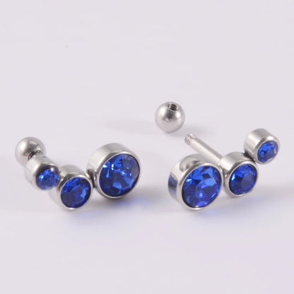 2PCS 361 Surgical Steel Crystal  Ear Tragus Cartilage Earrings 16G Three Zircon Lobe Helix Daith Earring Piercing Body Jewelry.