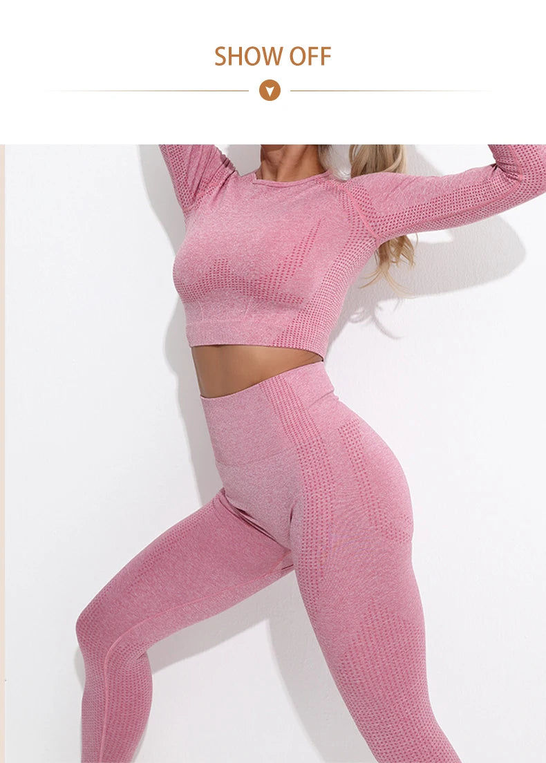 Women Vital Seamless Yoga Fitness Clothing Set High Waist Gym Leggings Crop Tops Sports Tracksuit Plush Up Sports Outfits