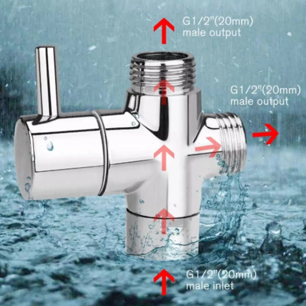 Shower Diverter Shower Faucet 3-Way Diverter Valve Shower Splitter Nozzle Switch Rustproof Polished 1-Point 2-Cnnector Converter