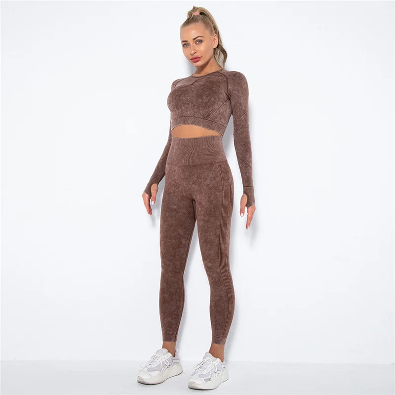Hamidou Cropped Top Gym Set Seamless Women Yoga Workout Set Fintess Clothing Push Up Leggings Sport Wear Women Suits Tracksuit.