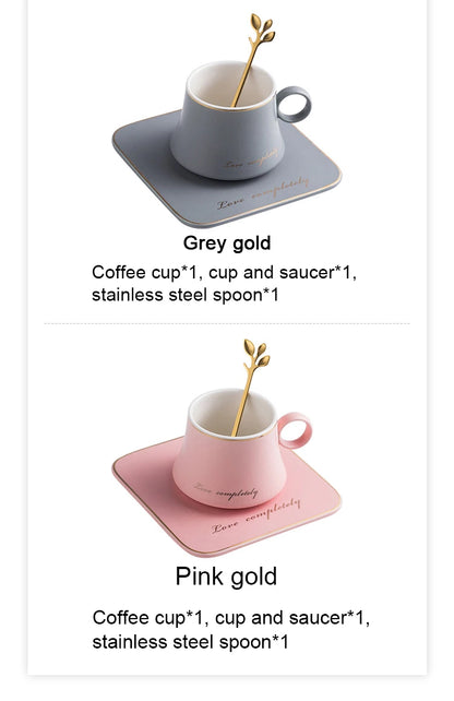 Nordic Ins Ceramic Mug Soy Milk Breakfast Condensed Coffee Tea Cup And Saucer Sets Gold Spoon Mugs Fashion Restaurant Snack Cups.