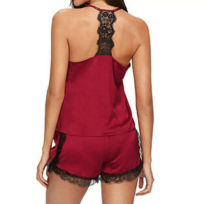 Heißer verkauf damen sommer sexy seide spitze einfarbig pyjamas leibchen top shorts haut-freundliche hause unterwäsche pyjamas set einzelhandel.