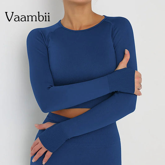 Seamless Athletic Crop Top Woman Sports T-shirts Yoga Top Knitted Shirt Long Sleeve Workout Tops For Women Fashion Gym Clothes.