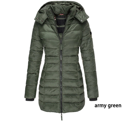 Winter Jacken für Frauen Zipper Mit Kapuze Baumwolle Gepolsterte Jacken Langarm Warme Mantel Schlank Parka Weibliche Tragbare Outwear.