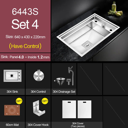 ASRAS New kitchen Sink Double Cover hidden Single Large Size 304 Stainless Steel 4mm Thickness Handmade Brushed kitchen Sink