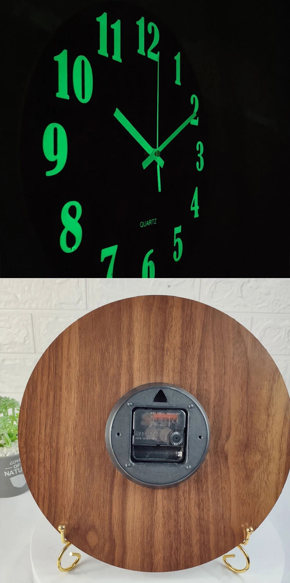 12-Zoll-Leuchtwanduhr aus Holz, geräuschloses Licht in dunkler Nacht, nordische Mode-Wanduhr, nicht tickende Uhr mit Nachtlicht