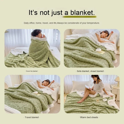 Lamb Fleece Double-Sided Velvet Blanket Double-Layer Thickened Woven Polyester Wearable Blanket.
