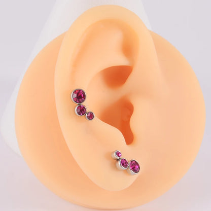 2PCS 361 Surgical Steel Crystal  Ear Tragus Cartilage Earrings 16G Three Zircon Lobe Helix Daith Earring Piercing Body Jewelry