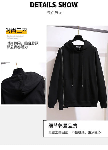 150Kg Plus Größe frauen Frühling Herbst Lose Mit Kapuze Sweatshirt Büste 154cm 6XL 7XL 8XL 9XL 10XL Lange hülse Gefälschte Zipper Top Schwarz.