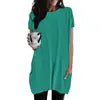 JAC228 K1130 Women's Short Sleeve O Neck Loose Solid Color Tunic Top.