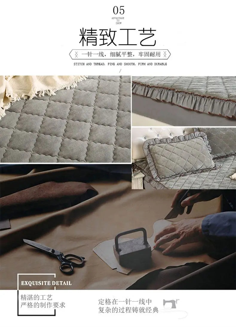 Fashion Flannel Bed Fitted Sheet Quilted Mattress Cover Soft and Comfortable Lace Fit Elastic Band Bed Sheet.