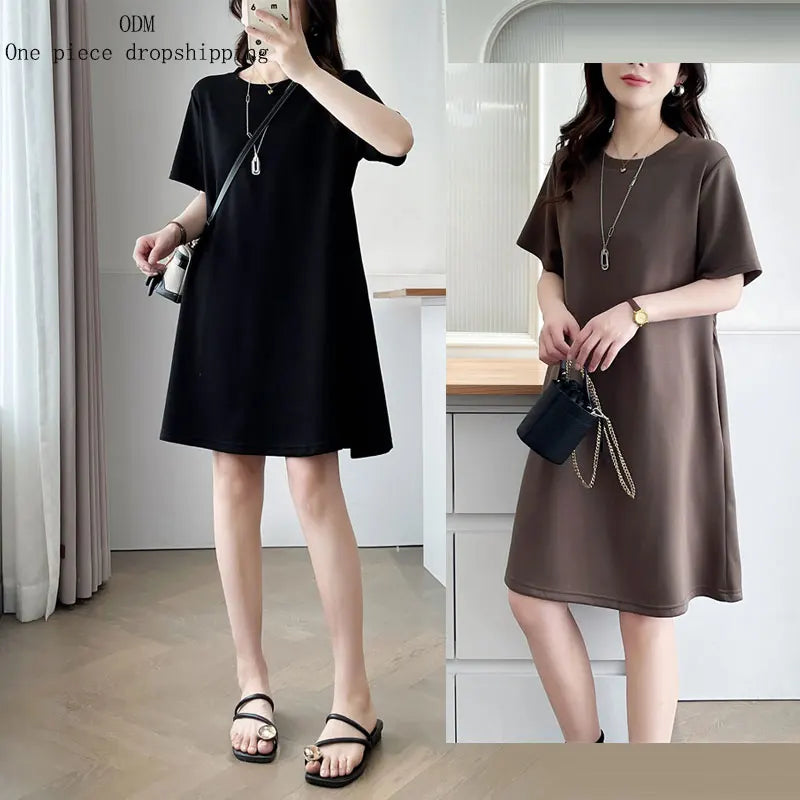 New Summer Style XL-4XL Plus Size Women's Dress Versatile and Fashionable with Elastic Waist Slimming and Loose Fit.