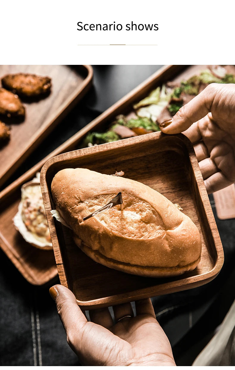 Acacia Wood Serving Tray Saucer Tea Tray Dessert Dinner Plate Tableware Set Japanese Snacks Food Rectangular Plate Storage Dish.