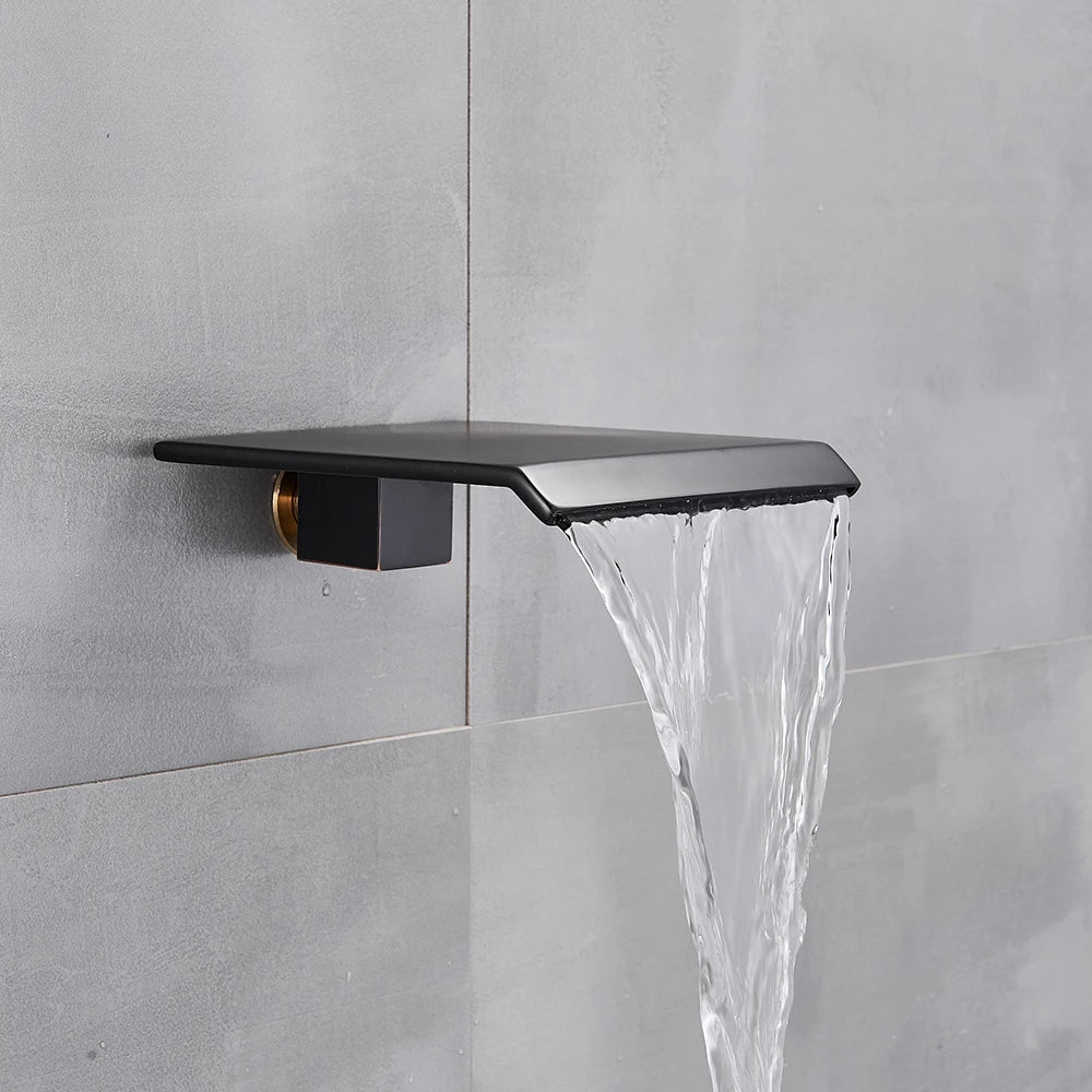 Black Shower Faucets System Bathroom Wall Mounted Rainfall Shower Kit Concealed Embedded Box Hot Cold Water Mixer Tap SUS304