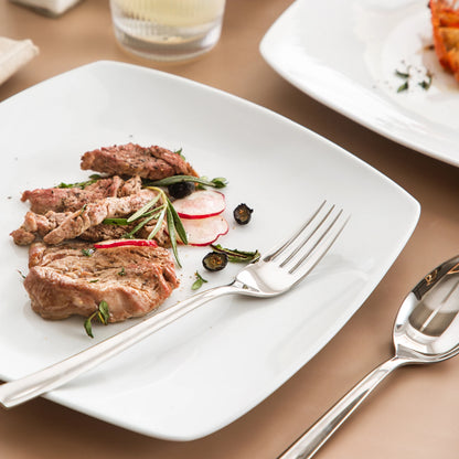 MALACASA 6/12 Piece White Square Porcelain Dinner Plate Set Dessert Plate Salad Fruit Beef Flat Plate Set (23.5 * 23.5 * 2cm).