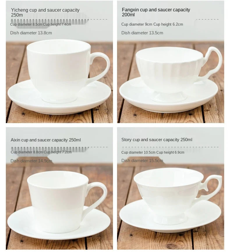 Pure White Bone China Coffee Cup Ceramic Simple Nordic Latte Cups Creative Fancy Afternoon Tea Cafe Coffee Cup and Saucer Spoon
