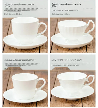 Pure White Bone China Coffee Cup Ceramic Simple Nordic Latte Cups Creative Fancy Afternoon Tea Cafe Coffee Cup and Saucer Spoon