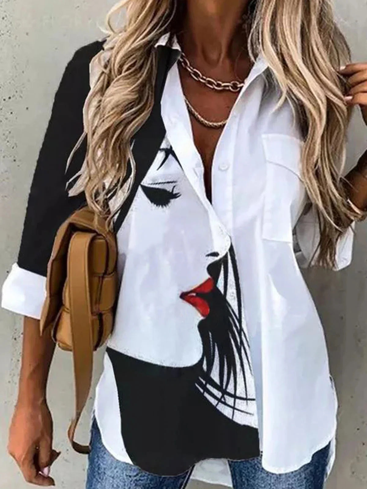 Fashion Casual Long Sleeve Women Shirt All-match Loose Shirt Women Temperament Printed Top.
