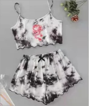 Heiße Damen-Nachtwäsche, süßer Cartoon-Druck, kurzes Set, Pyjama für Damen, Pyjama-Set, süßes Kurzarm-V-Ausschnitt und Shorts, Sommer-Pyjama