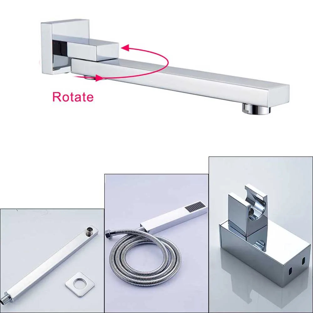 Chrome Rainfall Shower Faucet Set Bathroom Stainless Steel Wall Mounted Concealed 16 Inch Shower System Hot Cold Water Mixer Tap