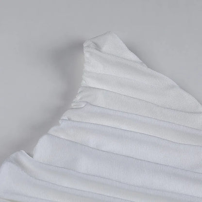 White Tank Top For Women Ruched One Shoulder Crop Top Female Elegant Summer Tops Holiday Beach Cami Top Y2K 2000s.