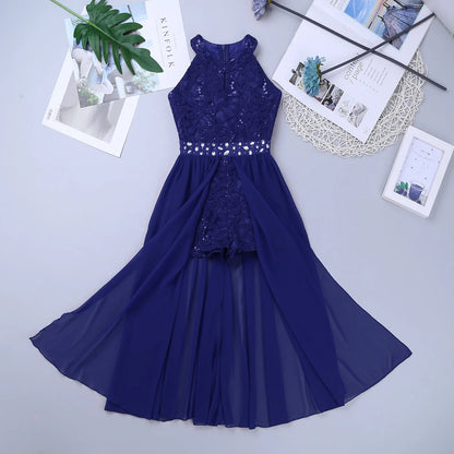 Kinder Mädchen Hochzeit Geburtstag Party Kleid Ärmelloses Blumen Spitze Strass Tanz Kleid Body für Pageant Bühne Leistung.