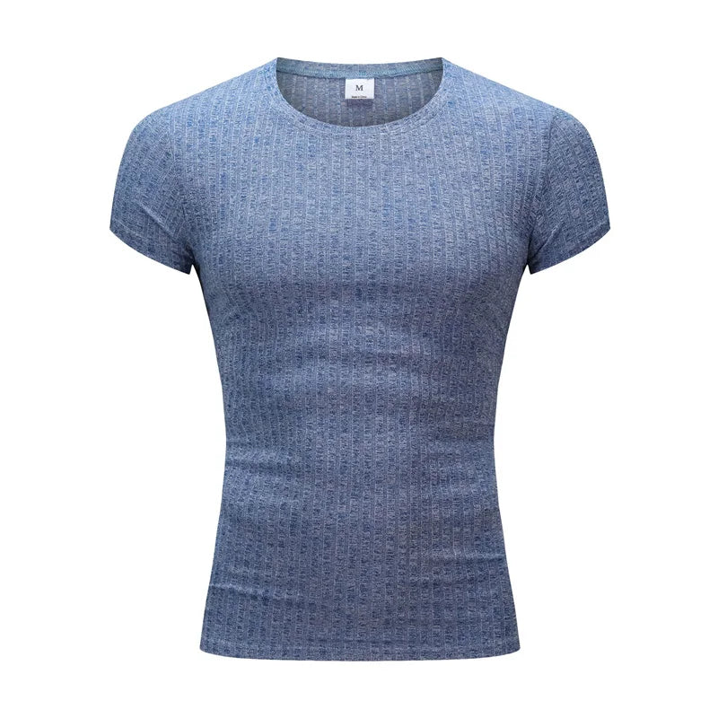 Men V Neck Short Sleeve T Shirt Fitness Slim Fit Sports Strips T-shirt Male Solid Fashion Tees Tops Summer Knitted Gym Clothing.