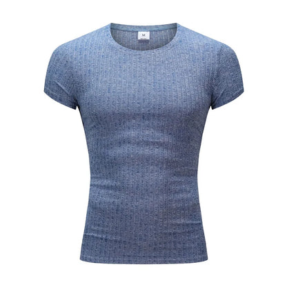 Men V Neck Short Sleeve T Shirt Fitness Slim Fit Sports Strips T-shirt Male Solid Fashion Tees Tops Summer Knitted Gym Clothing.