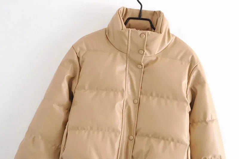 Winter frauen Jacke Dicke Warme Kurze Parka Schwarz Pu Leder Mäntel Frau Parkas Elegante Zipper Baumwolle Jacken Mantel Weibliche neue