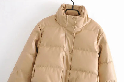 Winter frauen Jacke Dicke Warme Kurze Parka Schwarz Pu Leder Mäntel Frau Parkas Elegante Zipper Baumwolle Jacken Mantel Weibliche neue