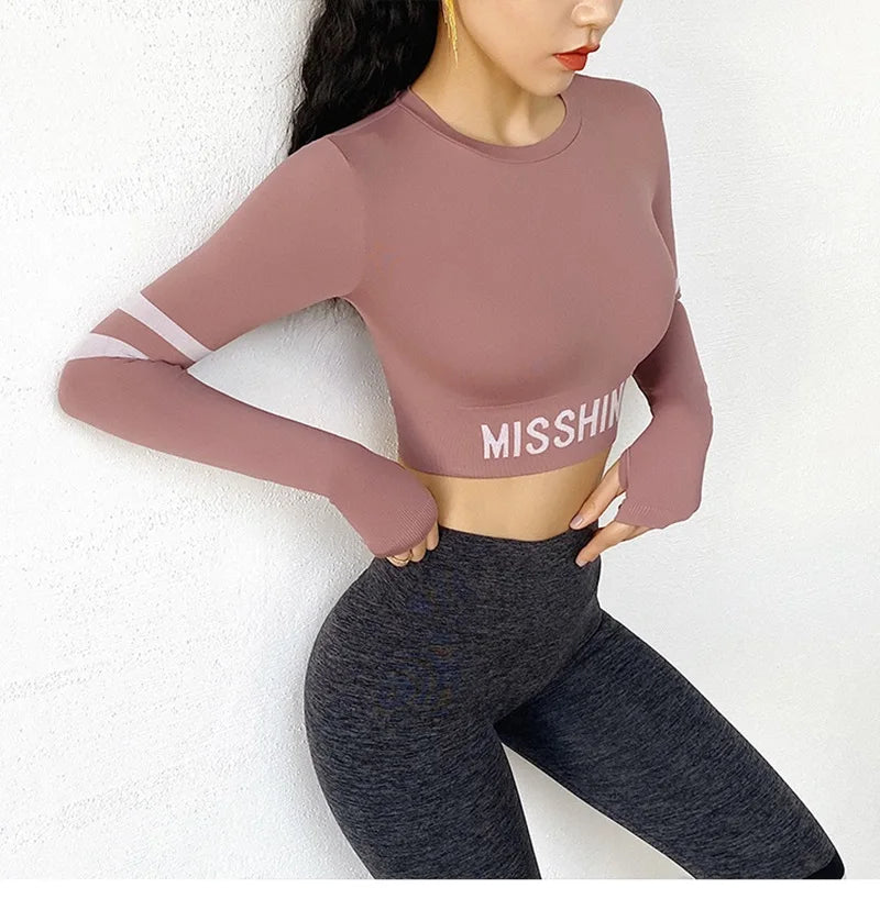 Cloud Hide Fitness Yoga Shirt Sexy Sports Gym Tank Crop Top Running Long Sleeve Blouse Winter T-Shirt Women Workout Sportswear.