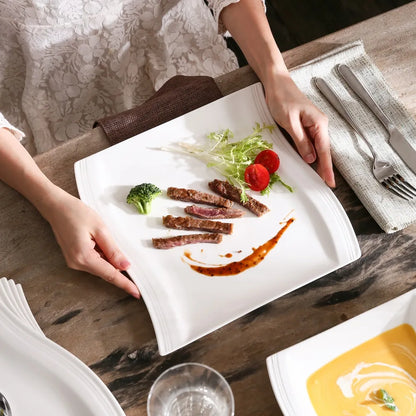 MALACASA 6/12 Piece Flora 10.25" Ivory White Porcelain China Ceramic Cream White Dinner Plates for Dinner/Cake/Beef/Pasta/Fruit.