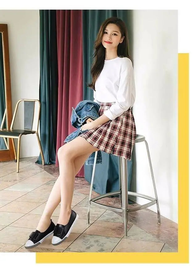 WOIZGIC Women Ladies Female Student Genuine Leather Casual Shoes White Flats Korean Vulcanized Shoes Spring 35-41 DF-YC259.