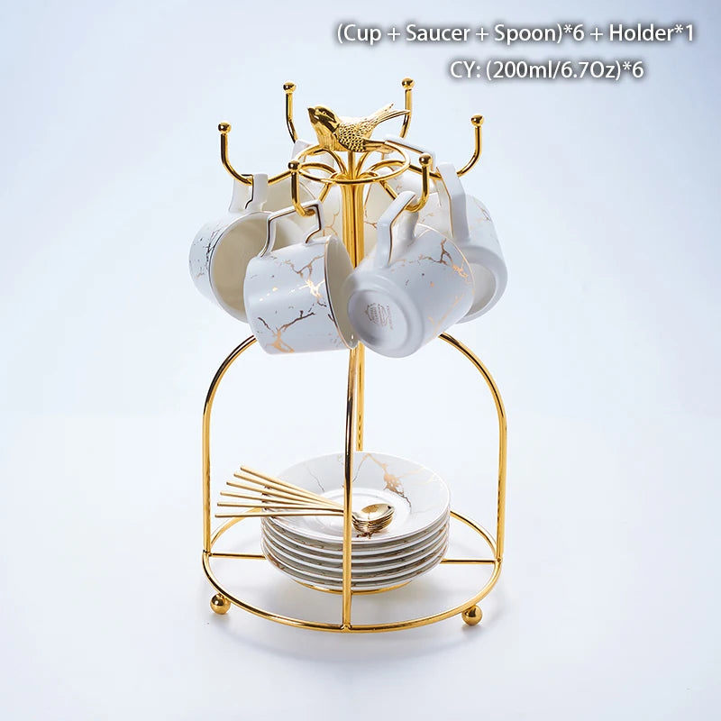 Marble Ceramic Coffee Cup Saucer Spoon Set 200ml Nordic Tea Cup Matt Porcelain Tea Set Advanced Teacup Cafe Espresso Cup