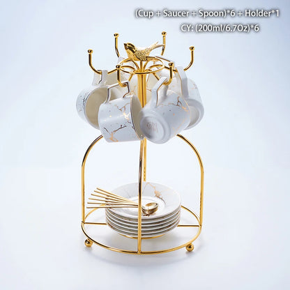 Marble Ceramic Coffee Cup Saucer Spoon Set 200ml Nordic Tea Cup Matt Porcelain Tea Set Advanced Teacup Cafe Espresso Cup