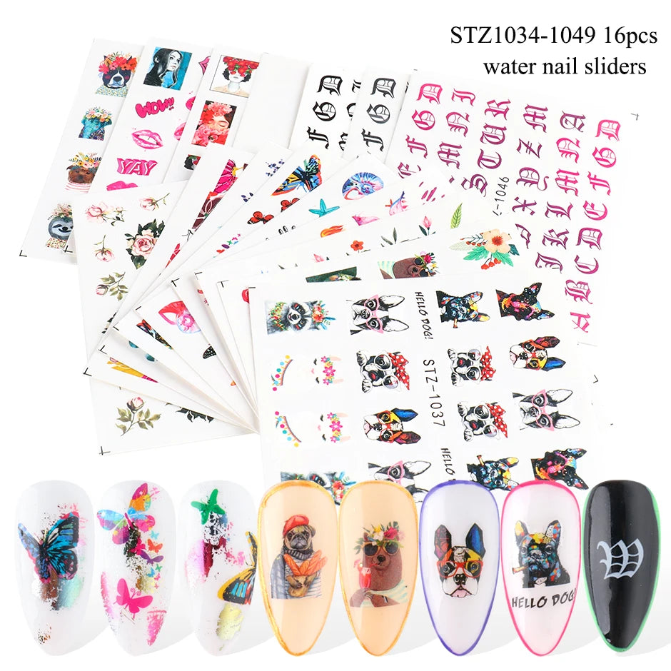 1Set Watercolor Xmas Flower Sticker Nail Decal Set Flamingo Letter Design Gel Manicure Decor Water Slider Foil CHSTZ683-706-1.